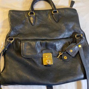 MIU MIU Leather Two-Way Bag with Lock and Key - Black